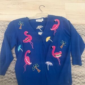 Jack B Quick Cardigan Sweater With Top Women Petite Small Blue Flamingo Beach